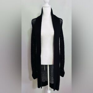 All Saints Black Open Front Knit Longline Cardigan Women’s Sz 6 Sm Fishnet